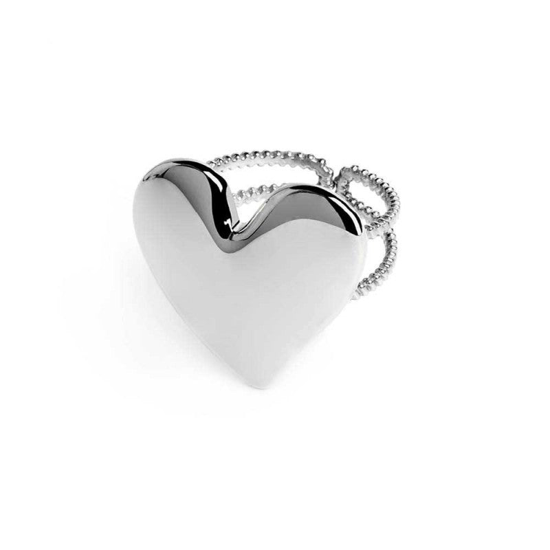 MARLU - Anello doppia fascia con cuore irregolare martellato