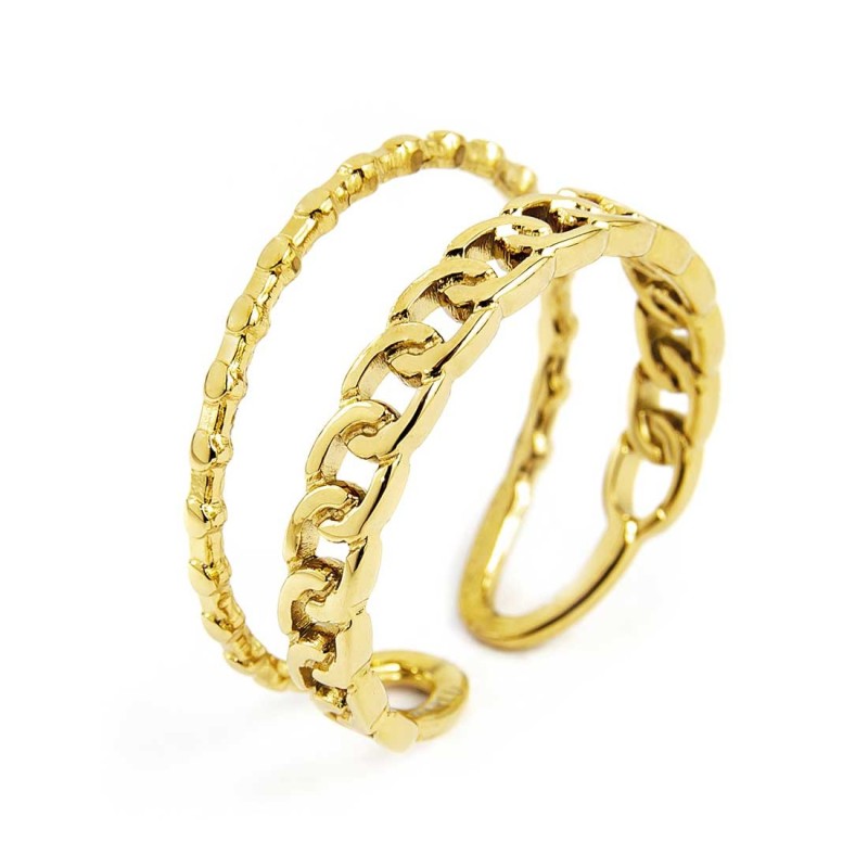 MARLÙ-Anello doppia fascia trama puntinata e grumetta