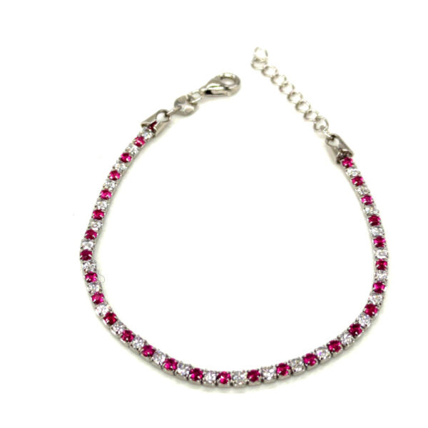 PREZIOSI ARGENTO-Bracciale tennis  in argento 925 con zirconi bianchi e fucsia