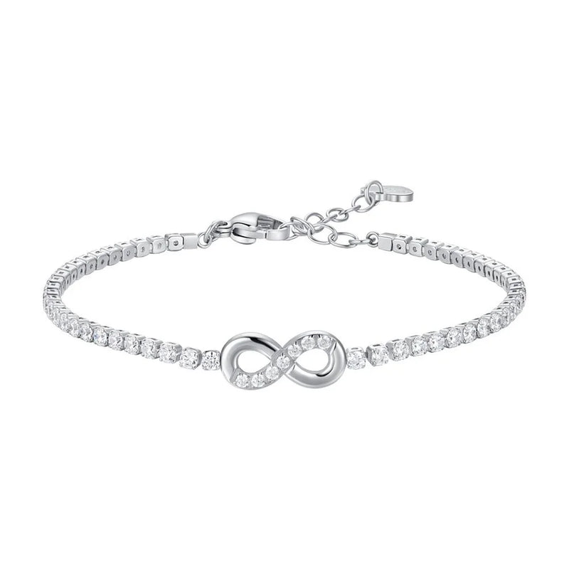LUCA BARRA - BRACCIALE TENNIS DONNA IN ACCIAIO CON INFINITO E PUNTI LUCE CON ZIRCONI BIANCHI