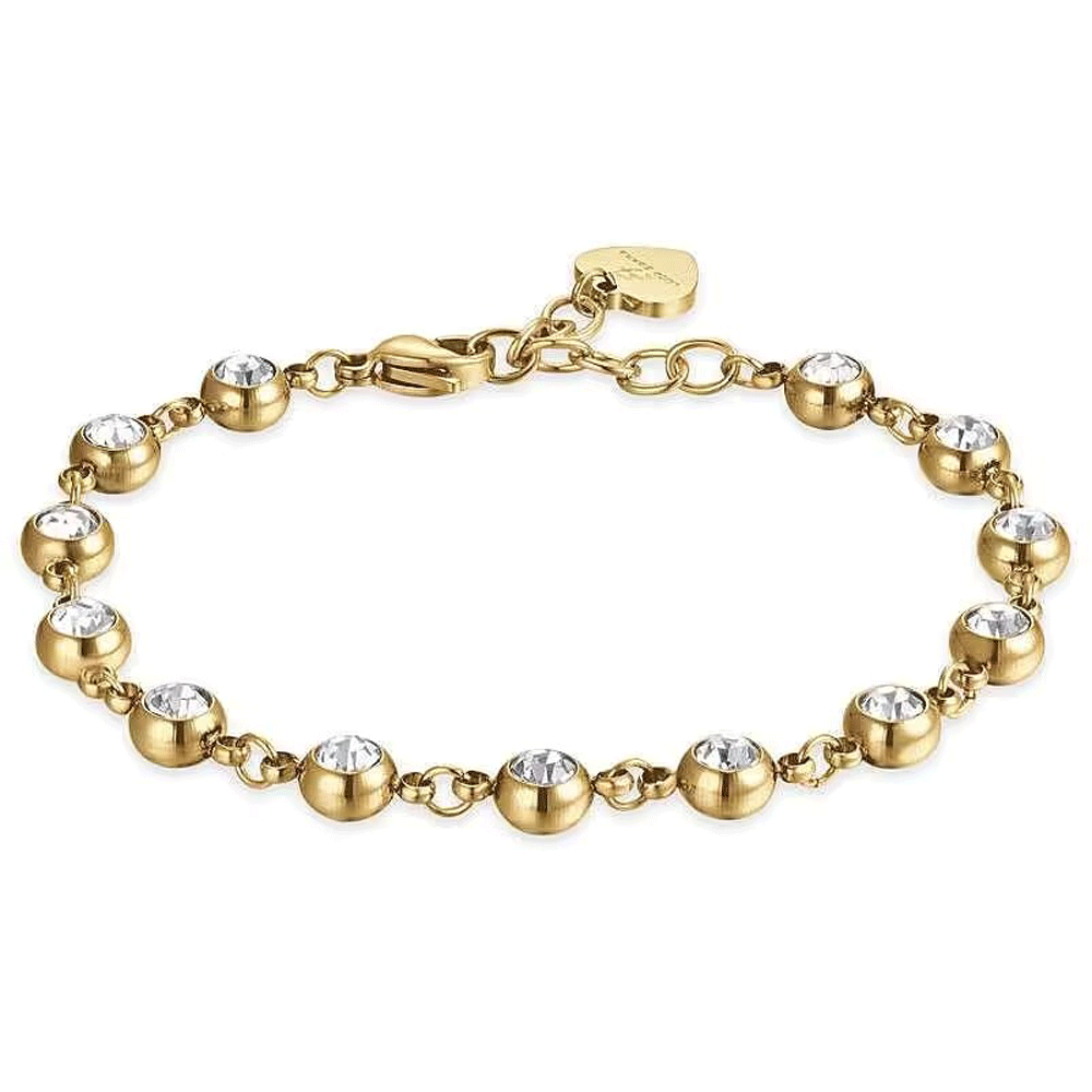 Luca Barra-Bracciale in Acciaio Dorato con Cristalli Bianchi