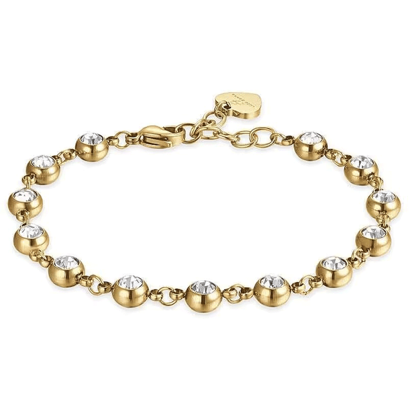 Luca Barra-Bracciale in Acciaio Dorato con Cristalli Bianchi
