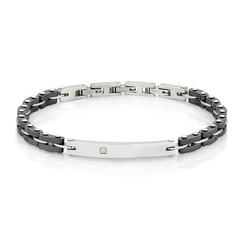 Amen - Bracciale in Acciaio e Ceramica Nera Zircone