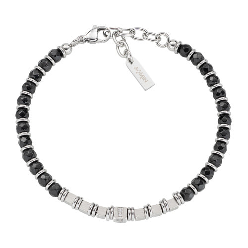 LUCA BARRA - Bracciale in Acciaio Onice e Zirconi