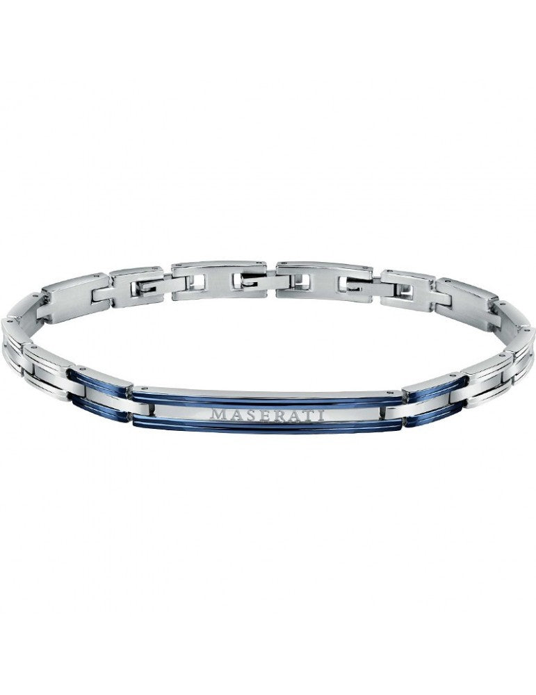 MASERATI - Bracciale Maserati Uomo in Acciaio con Placca Centrale Blu 22cm - 0