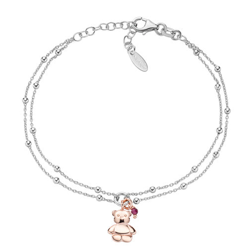 PREZIOSI ARGENTO 925- Bracciale Orsetto Rodio/Rosè e Cipollino Fucsia