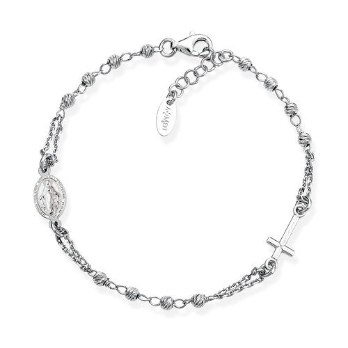 PREZIOSI ARGENTO 925 - Bracciale Rosario Argento Diamantato