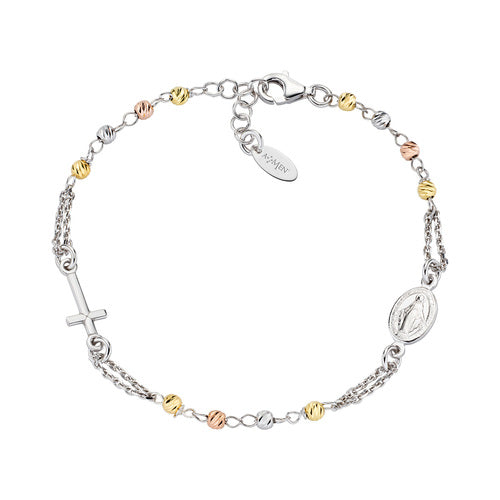 PREZIOSI ARGENTO 925 - Bracciale Rosario Grani Multifinitura