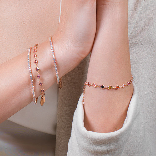 Amen - Bracciale Tennis Dorato Zirconi Bianchi