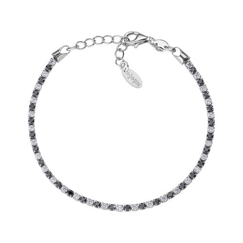 PREZIOSI ARGENTO 925 - Bracciale Tennis Rodio Zirconi Bianchi e Neri