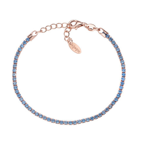 PREZIOSI ARGENTO 925- Bracciale Tennis Rosè Zirconi Azzurri