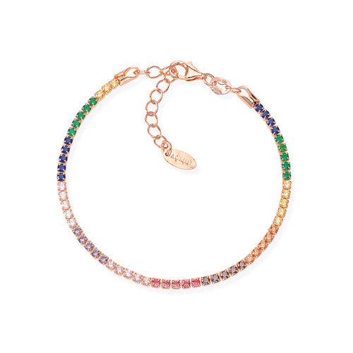 PREZIOSI ARGENTO 925- Bracciale Tennis Rosè Zirconi Multicolor
