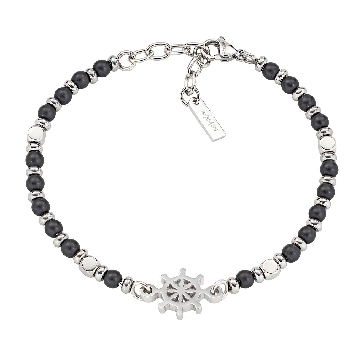 LUCA BARRA - Bracciale Timone in Acciaio e Onice