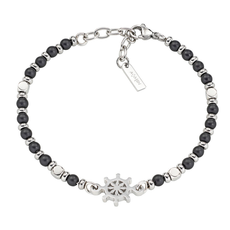 LUCA BARRA - Bracciale Timone in Acciaio e Onice