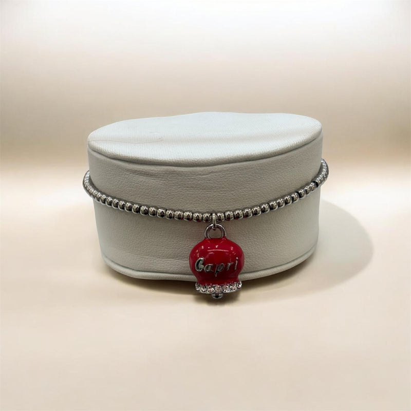 By Simon - Bracciale in acciaio con campanella Portafortuna Red Capri