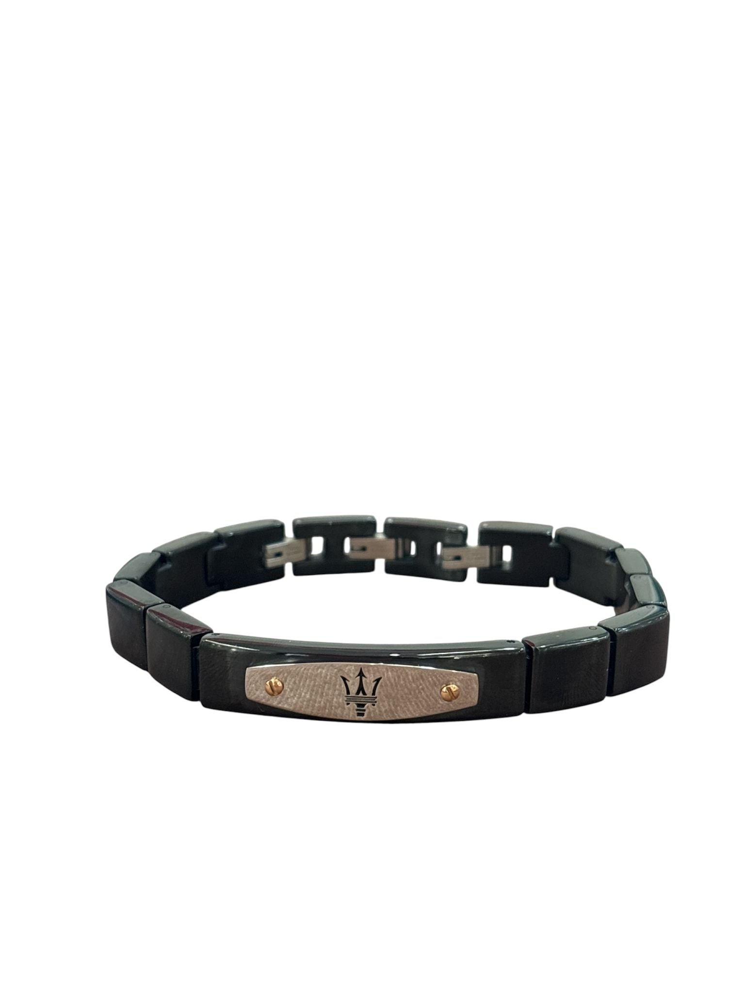 MASERATI-Bracciale Uomo in Acciaio Nero con Tridente Inciso