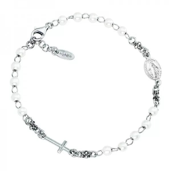 AMEN - Bracciale Amen Rosario in argento e perle donna BROBB3