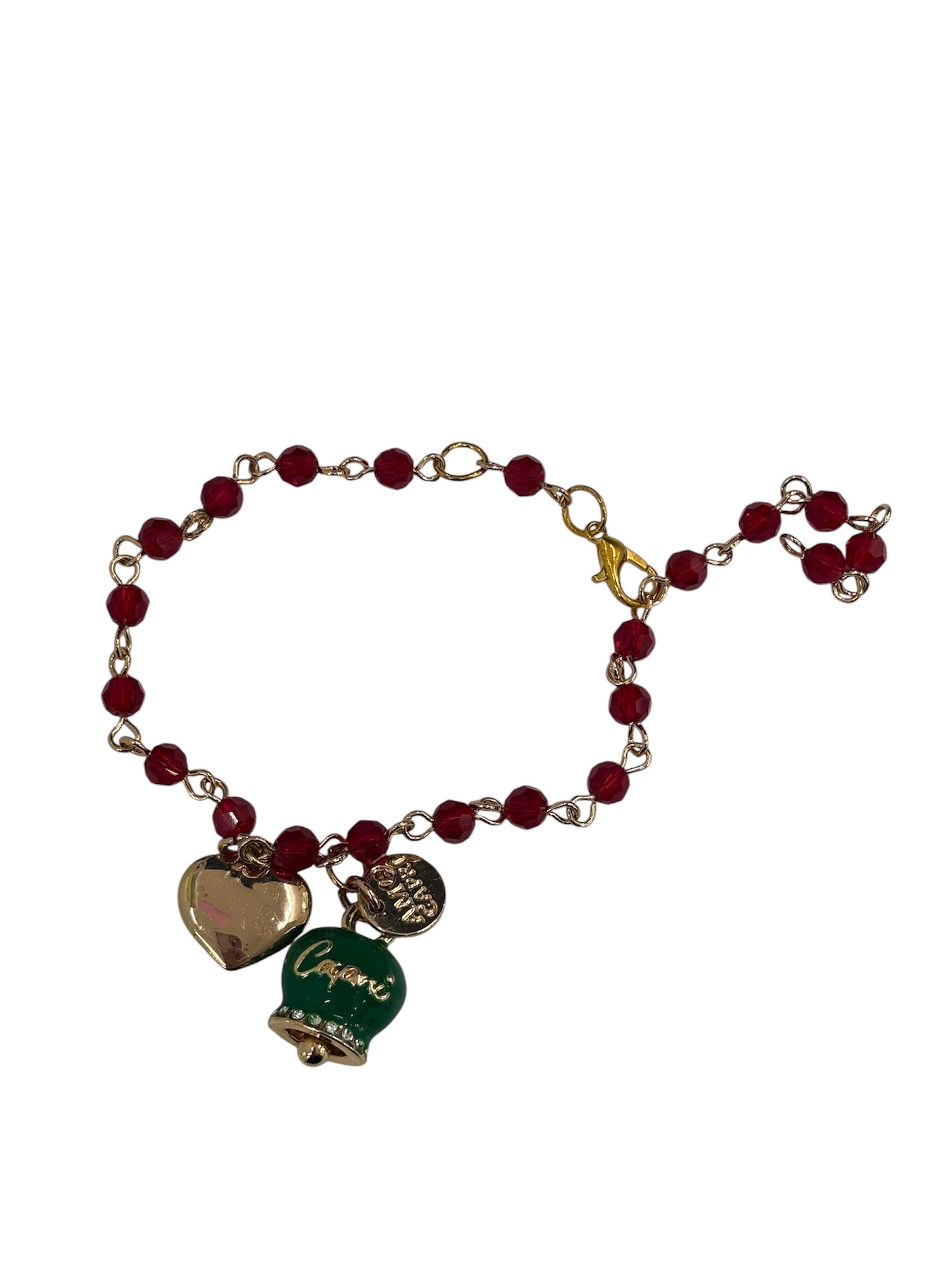 BY SIMON-Bracciale con perline rosse e campanella verde