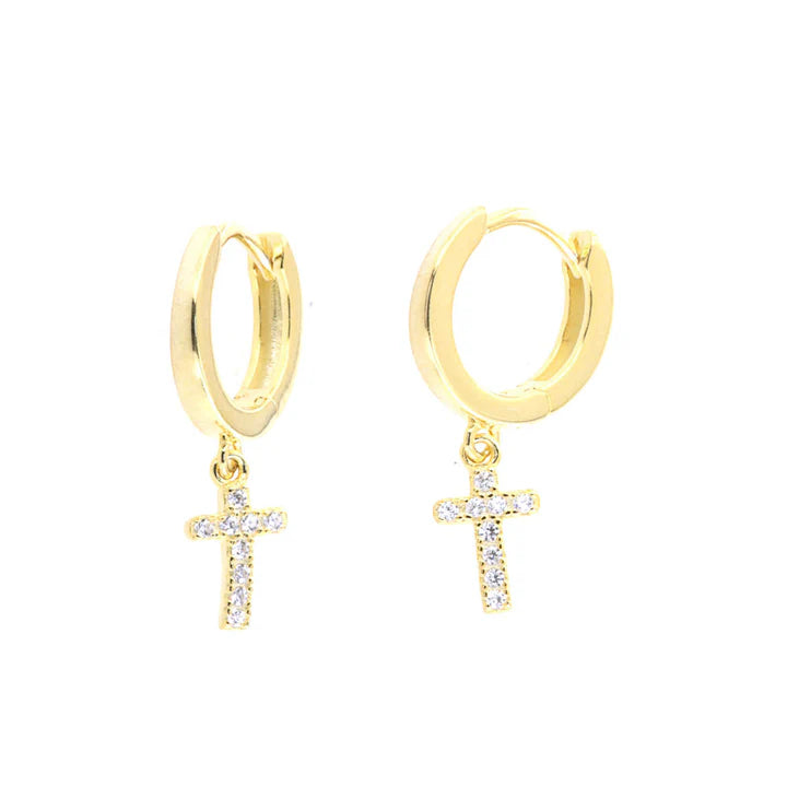 Orecchini in Argento 925 cerchietto con croce pendente impreziosita da zirconi bianchi
