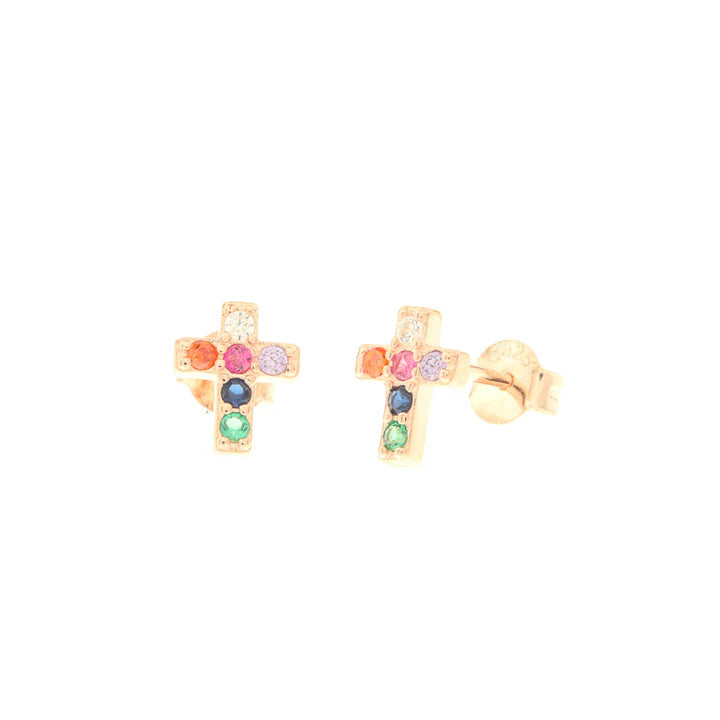 BY SIMON - Orecchini in Argento 925 a forma di croce con zirconi multicolor