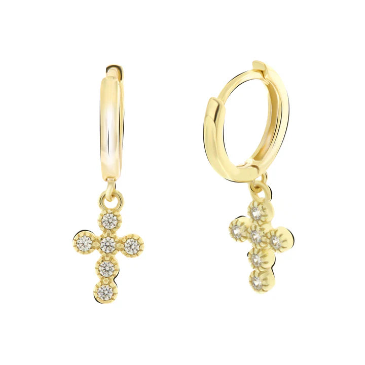 BY SIMON - Orecchini in Argento 925 con croce pendente e zirconi trasparenti