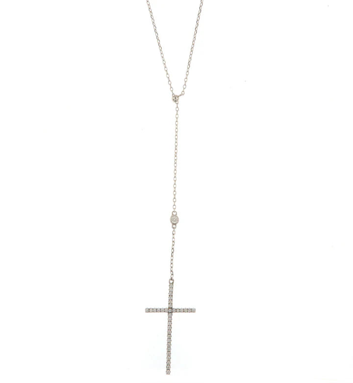 Collana in Argento 925 rosario con croce pendente impreziosita da zirconi