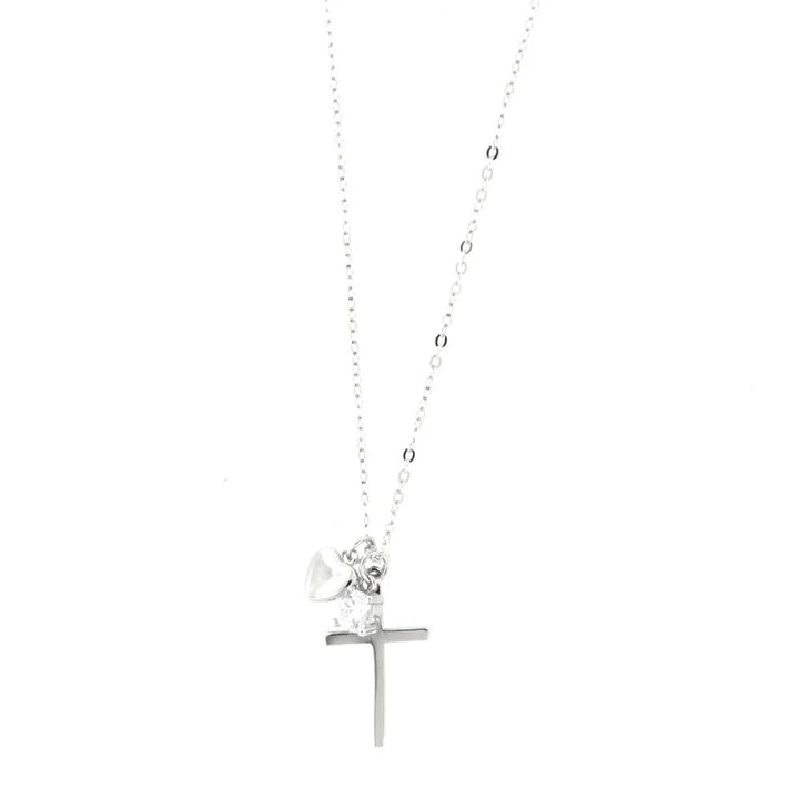 Collana in Argento 925 con croce e zircone bianco pendenti