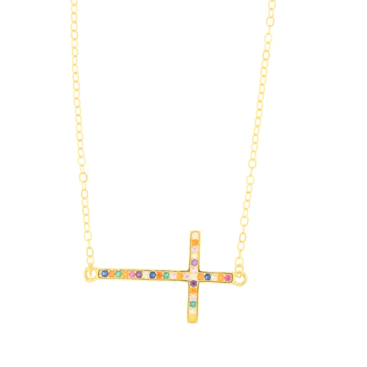 Collana in Argento 925 a forma di croce impreziosito da zirconi multicolor