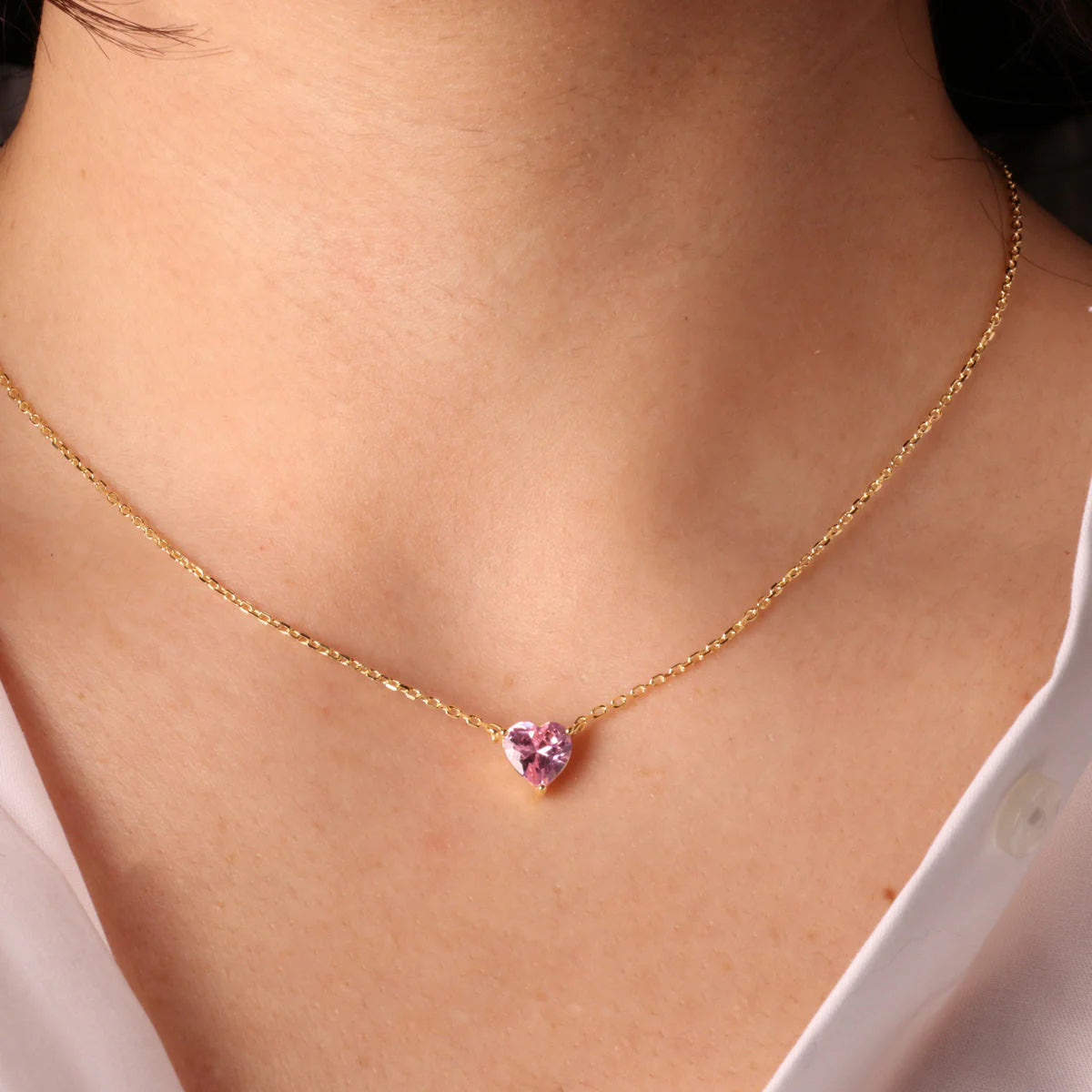 Collana in Argento 925 con zircone rosa a cuore