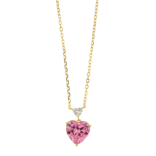 Collana in Argento 925 con cuori in zirconi bianchi e rosa