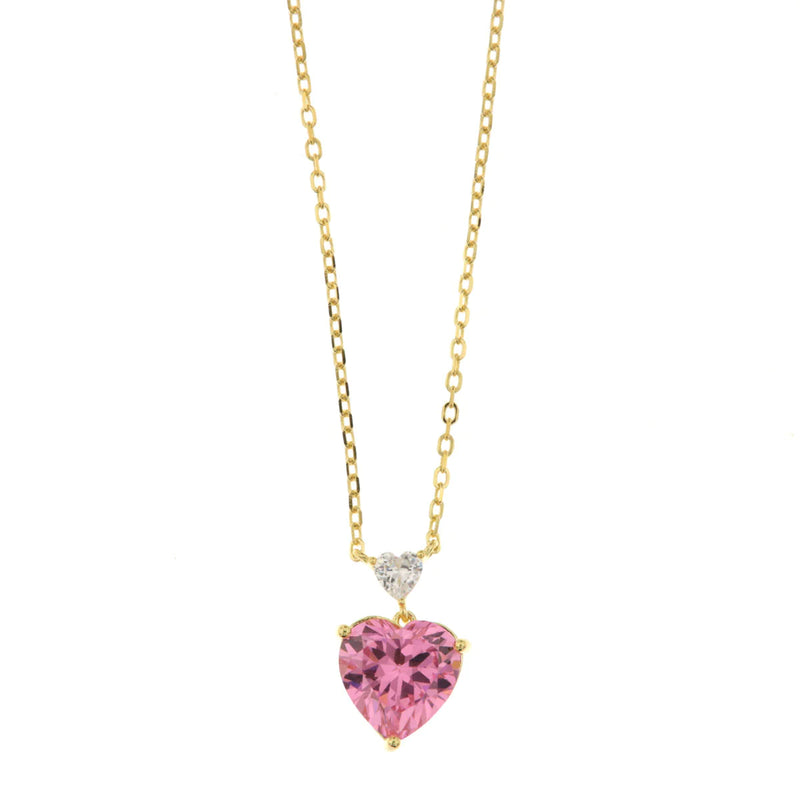 Collana in Argento 925 con cuori in zirconi bianchi e rosa