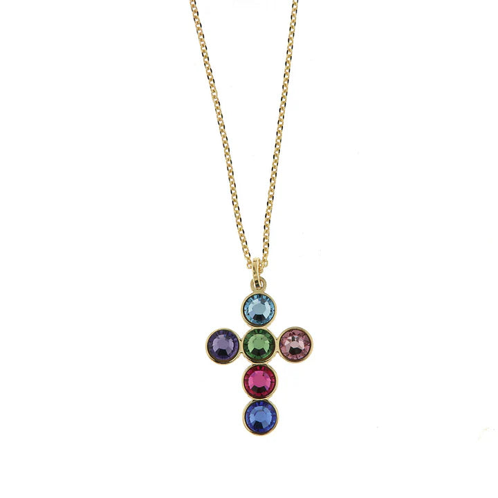 Collana in Argento 925 con croce impreziosita da cristalli colorati
