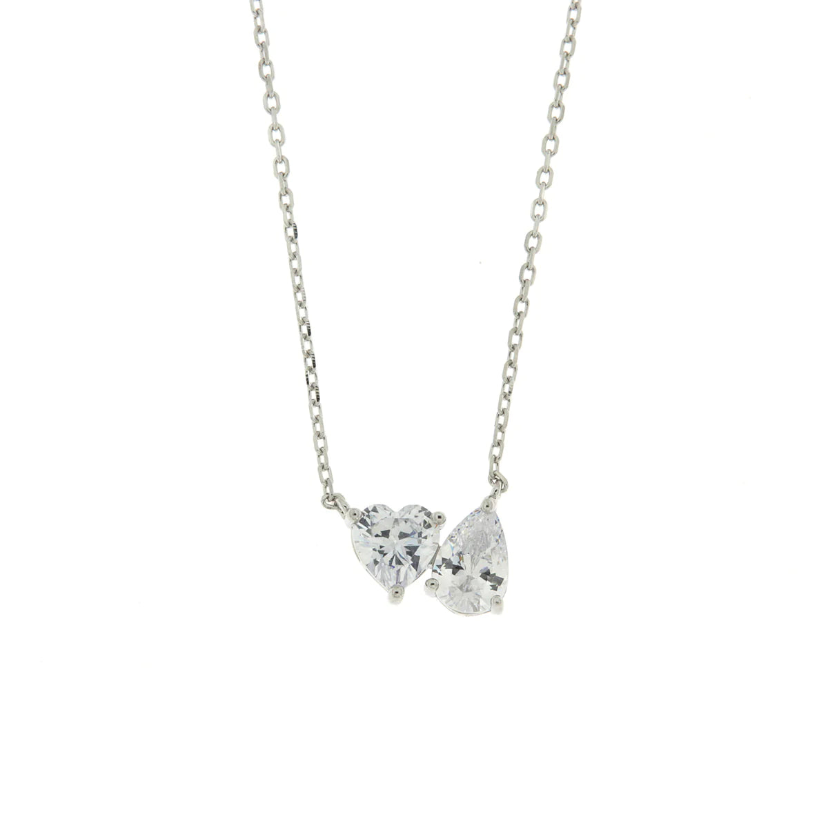 BY SIMON-Collana in Argento 925 con zirconi bianchi a forma di cuore e goccia