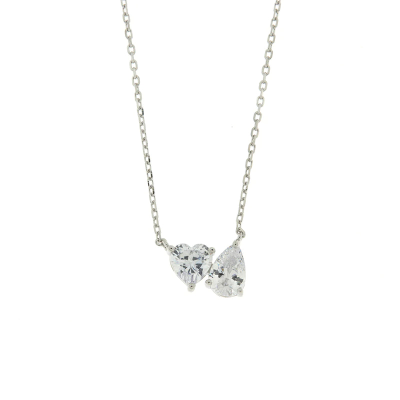 BY SIMON-Collana in Argento 925 con zirconi bianchi a forma di cuore e goccia