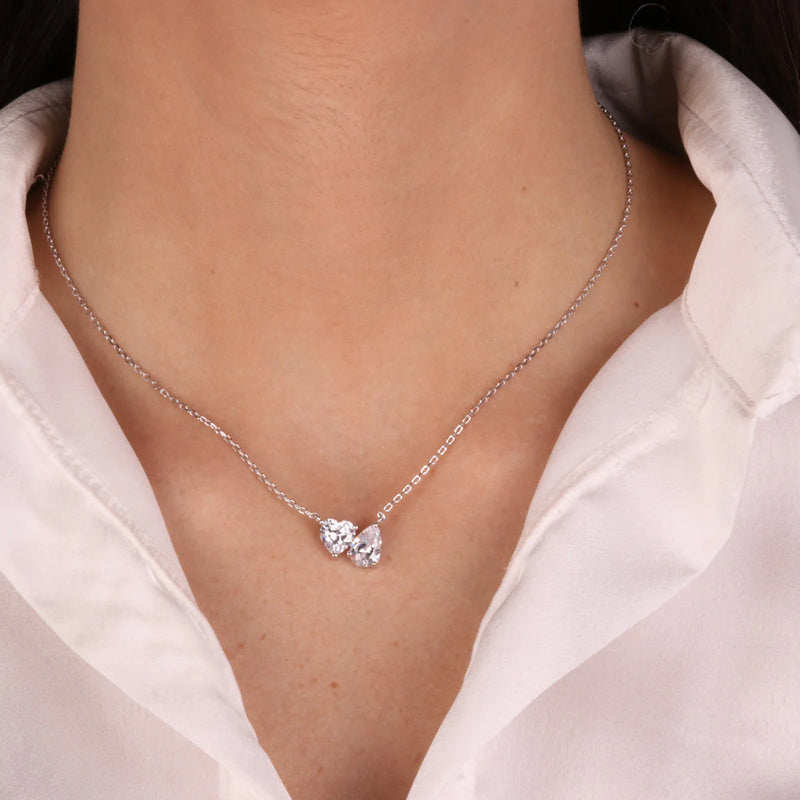 BY SIMON-Collana in Argento 925 con zirconi bianchi a forma di cuore e goccia
