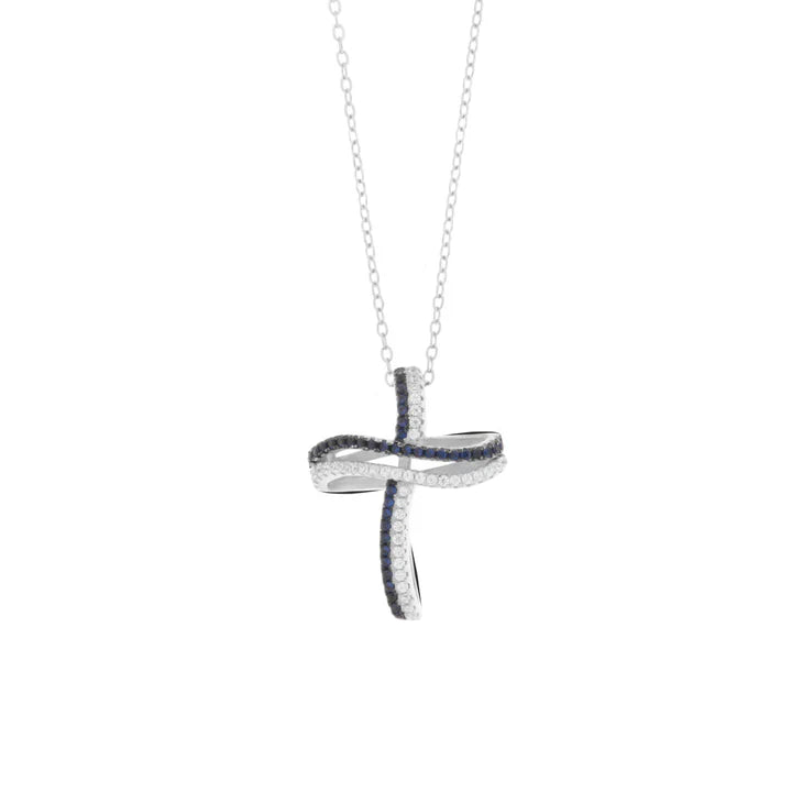 Collana in Argento 925 a forma di croce con zirconi blu