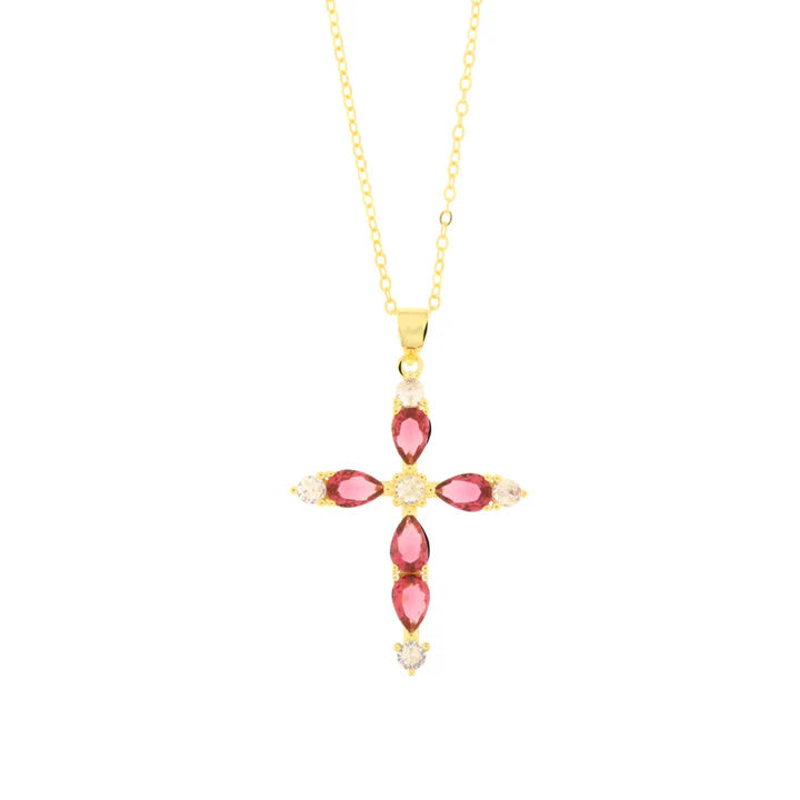 Collana in Argento 925 a forma di croce con zirconi rossi