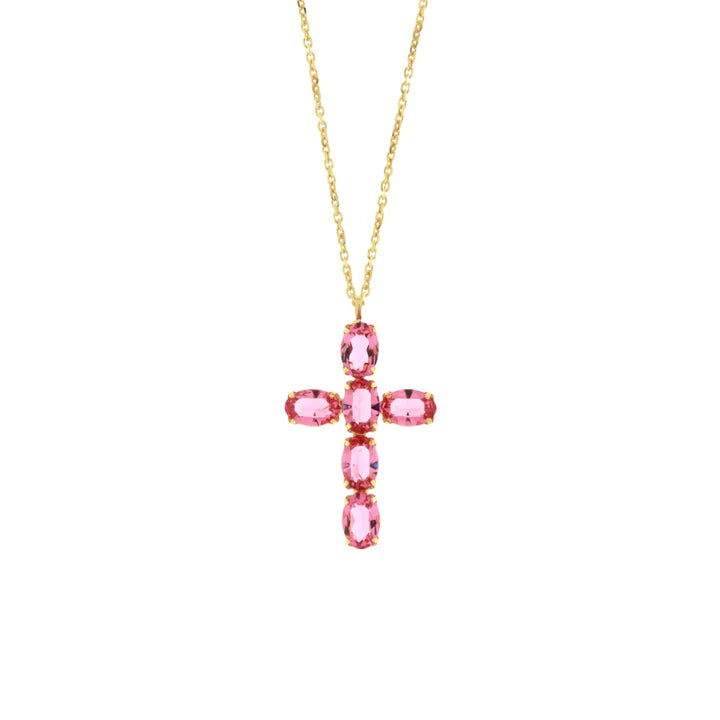 Collana in Argento 925 a forma di croce con cristalli rosa