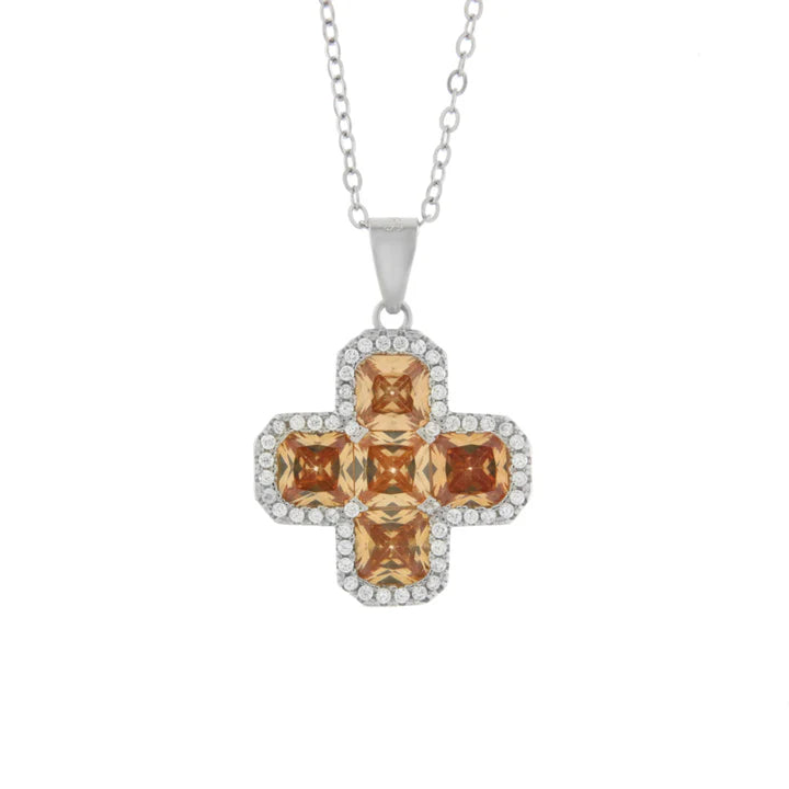 Collana in Argento 925 con pendente croce zirconi champagne