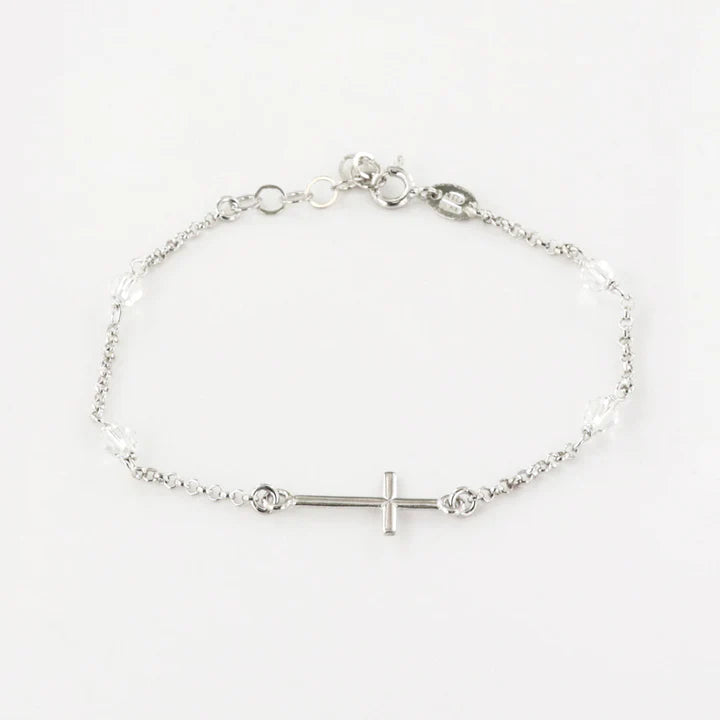 Bracciale in Argento 925 rosario con croce e cristalli bianchi