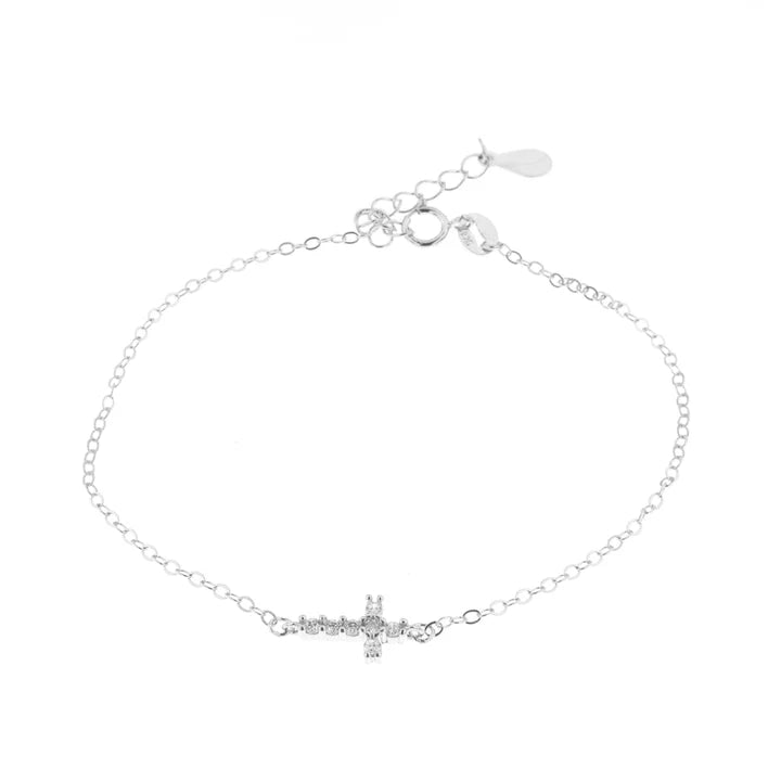 Bracciale in Argento 925 con dettaglio a forma di croce impreziosito da zirconi bianchi