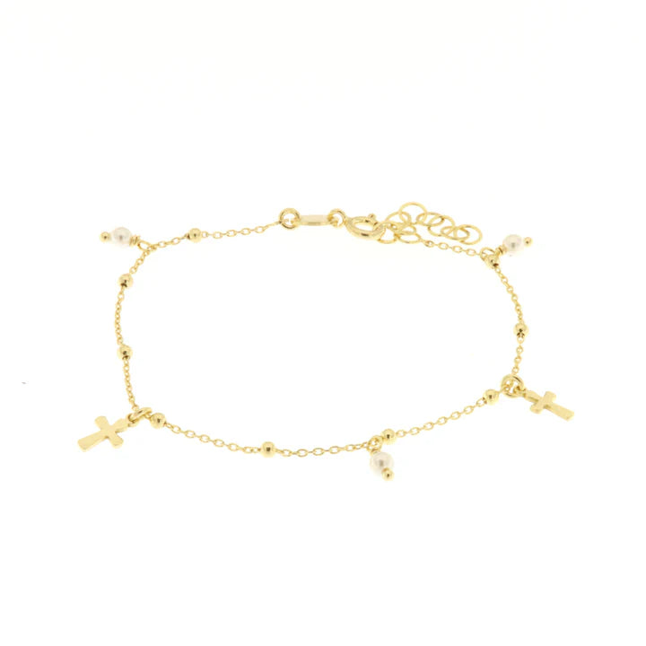 BY SIMON - Bracciale in Argento 925 con croci e perle pendenti