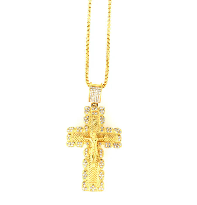 Collana in Acciaio con pendente religioso a forma di croce con gesù