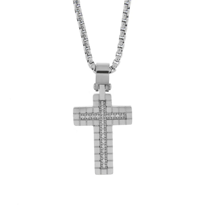 Collana in Acciaio con pendente doppia croce