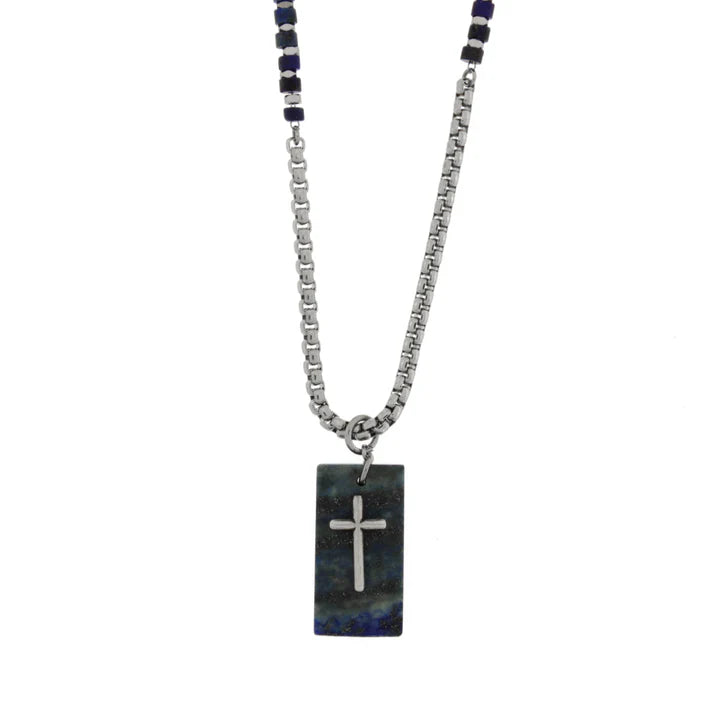 Collana in Acciaio con medaglietta pendente con croce