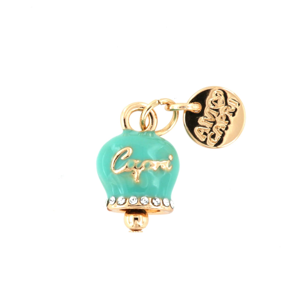 By Simon - Ciondolo in Metallo campanella smalto verde con cristalli bianchi