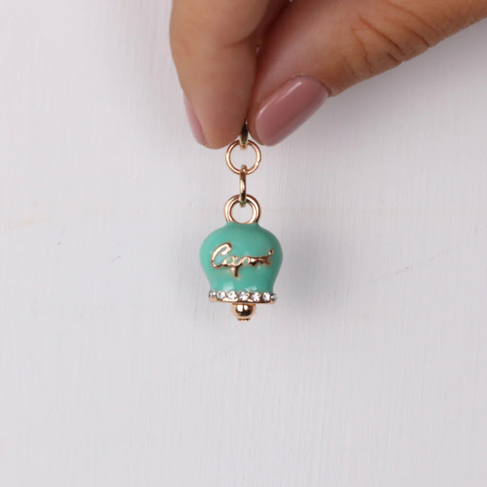 By Simon - Ciondolo in Metallo campanella smalto verde con cristalli bianchi