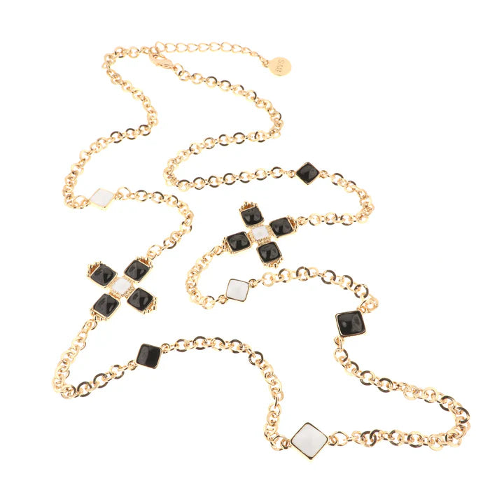 Collana in Metallo con dettagli a forma di croce impreziositi da cristalli bianchi e neri
