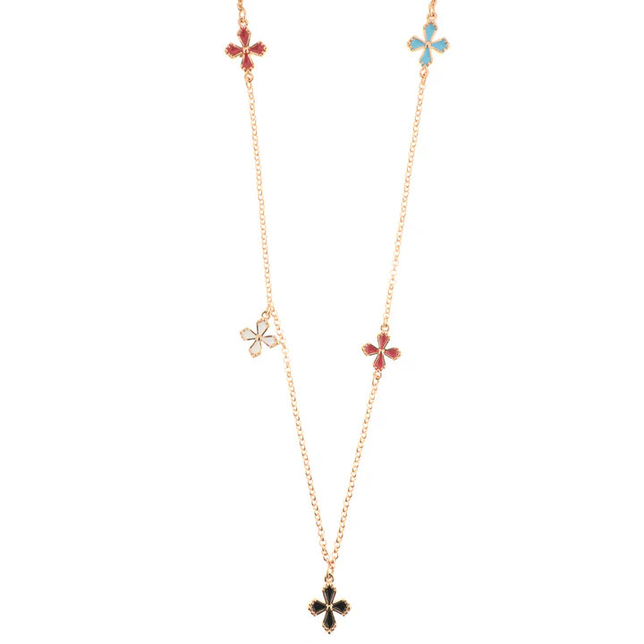 Collana in Metallo con croci pendenti con smalti e cristalli colorati