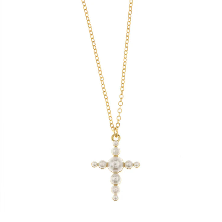 Collana in Metallo con pendente a forma di croce impreziosito da perle